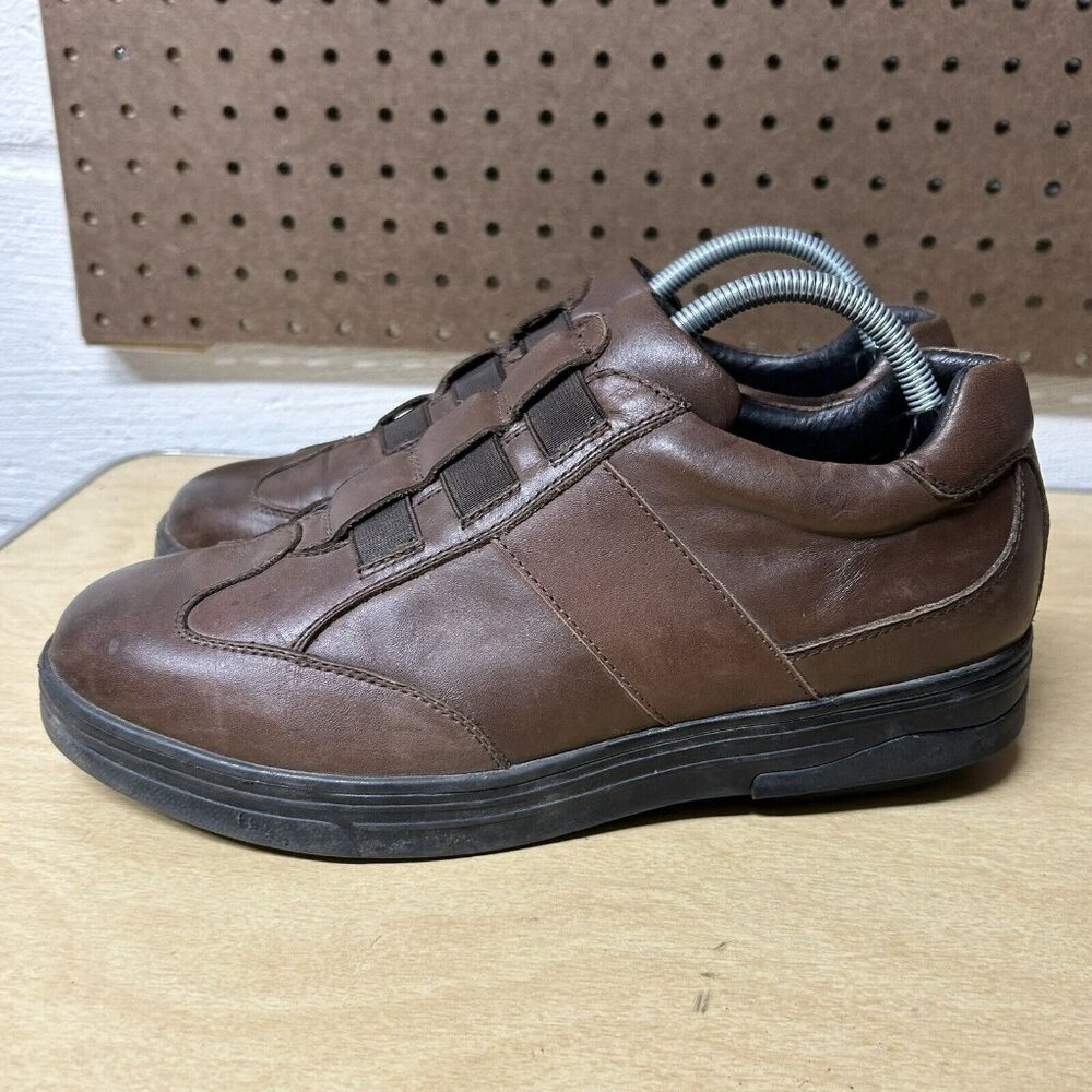 Gravity Defyer Brown Leather Mens Shoes Size 10 Wide Slip On Dress